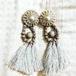 Grey Statement Tassel Earrings